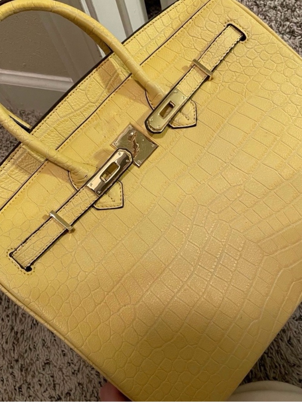 Yellow faux Croc-Embossed Top-Handle Bag